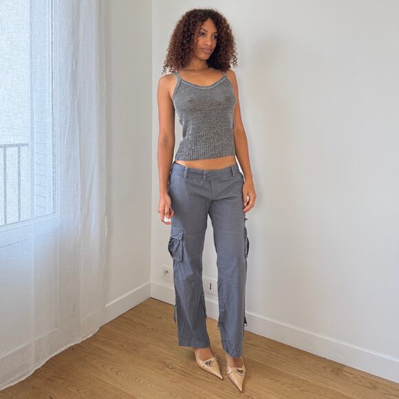 Vintage Euro slate gray low-rise cargo pants with flap pockets (Small) - Picture 2 of 7